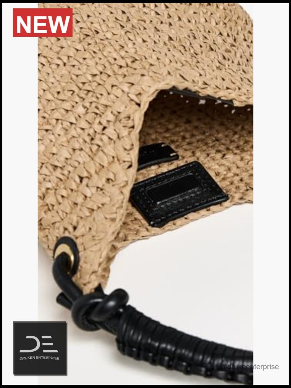 Woven Straw Mini Pouch Shoulder Bag with Gold-Tone Bead Accents - Picture 7 of 7